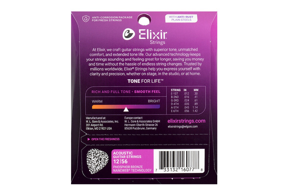 ELIXIR 16077 struny do gitary akustycznej 12-56